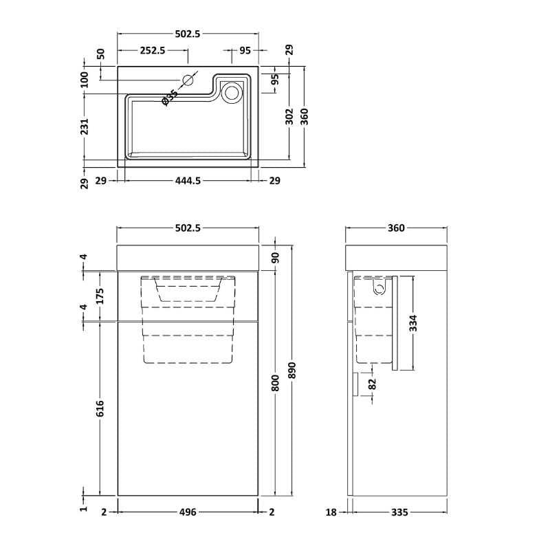 Nuie Athena 2 In 1 Floor Standing Vanity Unit with Basin, WC Unit and Concealed Cistern (2 size, 3 colours) - Brand New Bathrooms