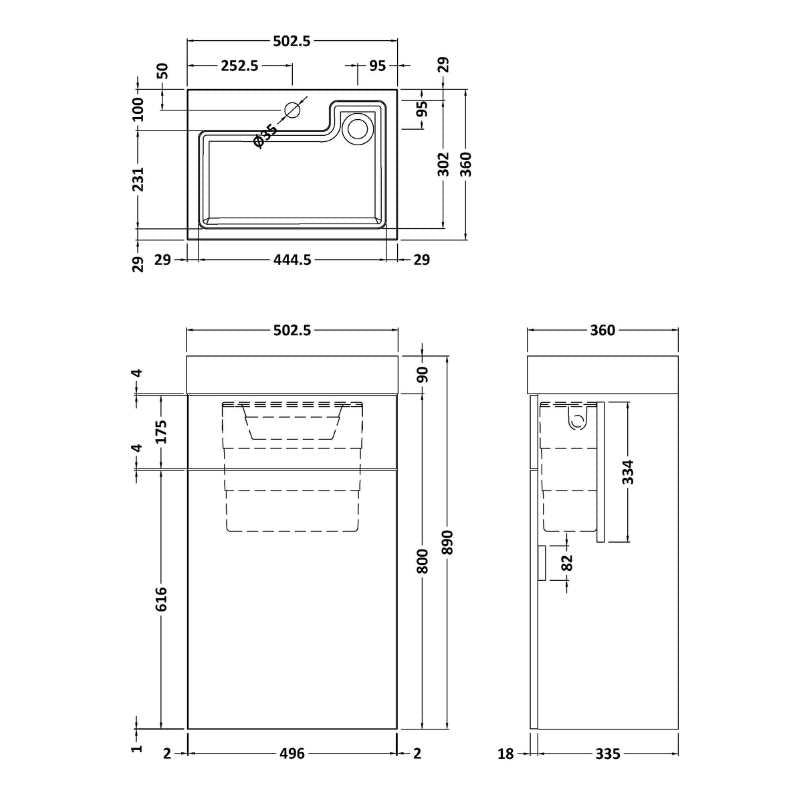 Nuie Athena 2 In 1 Floor Standing Vanity Unit with Basin, WC Unit and Concealed Cistern (1 size, Gloss Grey) - Brand New Bathrooms