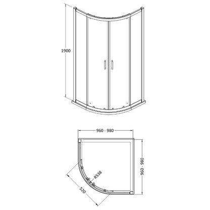 Nuie Lucie Quadrant Shower Door (2 sizes, 3 colours) - Brand New Bathrooms
