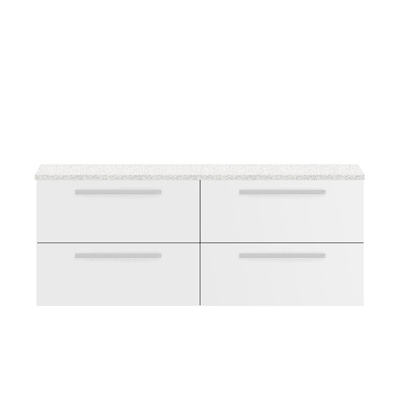 Hudson Reed Quartet Wall Hung Four Drawer 1440mm Double Cabinet with Sparkling White Worktop (1 size, 3 colours) - Brand New Bathrooms