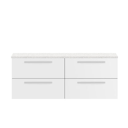 Hudson Reed Quartet Wall Hung Four Drawer 1440mm Double Cabinet with Sparkling White Worktop (1 size, 3 colours) - Brand New Bathrooms