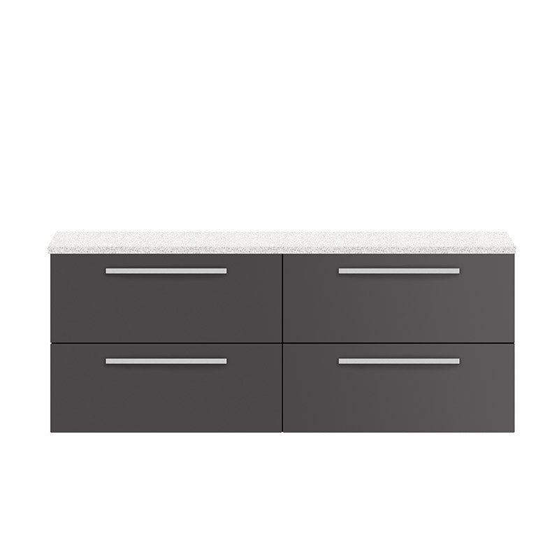 Hudson Reed Quartet Wall Hung Four Drawer 1440mm Double Cabinet with Sparkling White Worktop (1 size, 3 colours) - Brand New Bathrooms