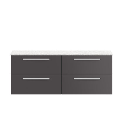 Hudson Reed Quartet Wall Hung Four Drawer 1440mm Double Cabinet with Sparkling White Worktop (1 size, 3 colours) - Brand New Bathrooms
