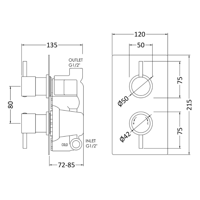 Nuie Round Showers Twin Thermostatic Shower Valve (1 size, Chrome) - Brand New Bathrooms