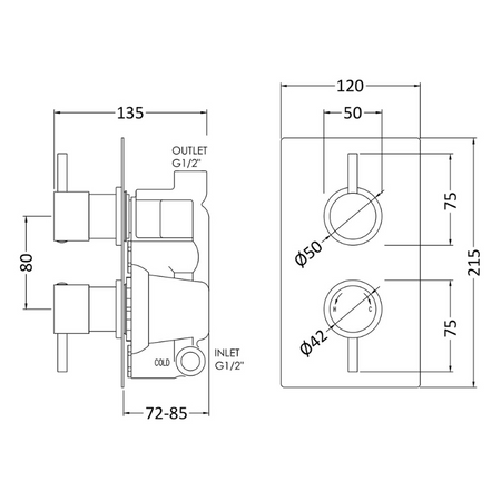 Nuie Round Showers Twin Thermostatic Shower Valve With Diverter (1 size, Chrome) - Brand New Bathrooms