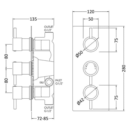 Nuie Round Showers Triple Thermostatic Shower Valve (1 size, Chrome) - Brand New Bathrooms