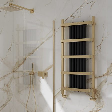 Reina Regina Vertical Mild Steel Towel Radiator (2 sizes, Brushed Brass) - Brand New Bathrooms