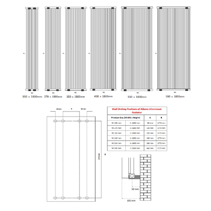 Reina Albano Vertical Aluminium Radiator (6 sizes, 4 colours) - Brand New Bathrooms