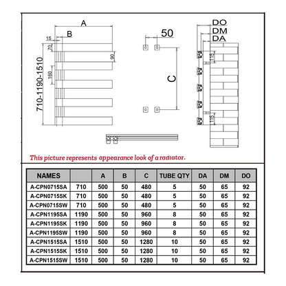 Reina Carpena Vertical Aluminium Towel Radiator (3 sizes, 3 colours) - Brand New Bathrooms