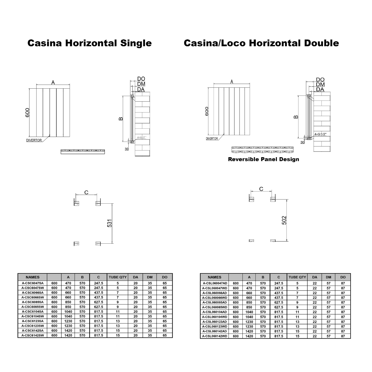 Reina Loco Horizontal Aluminium Radiator (5 sizes, 2 colours) - Brand New Bathrooms