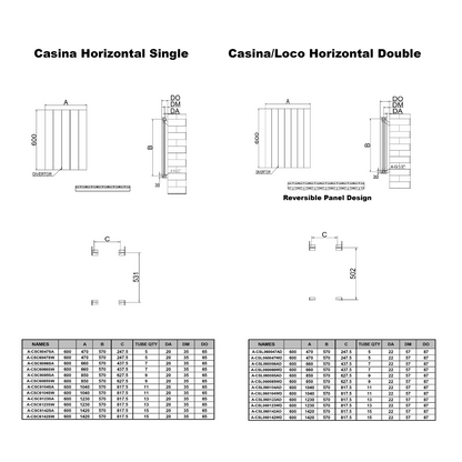 Reina Loco Horizontal Aluminium Radiator (5 sizes, 2 colours) - Brand New Bathrooms