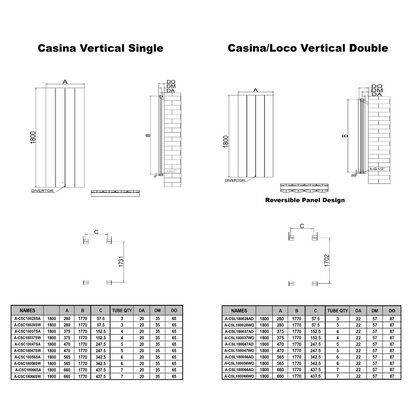 Reina Loco Vertical Aluminium Radiator (5 sizes, 2 colours) - Brand New Bathrooms