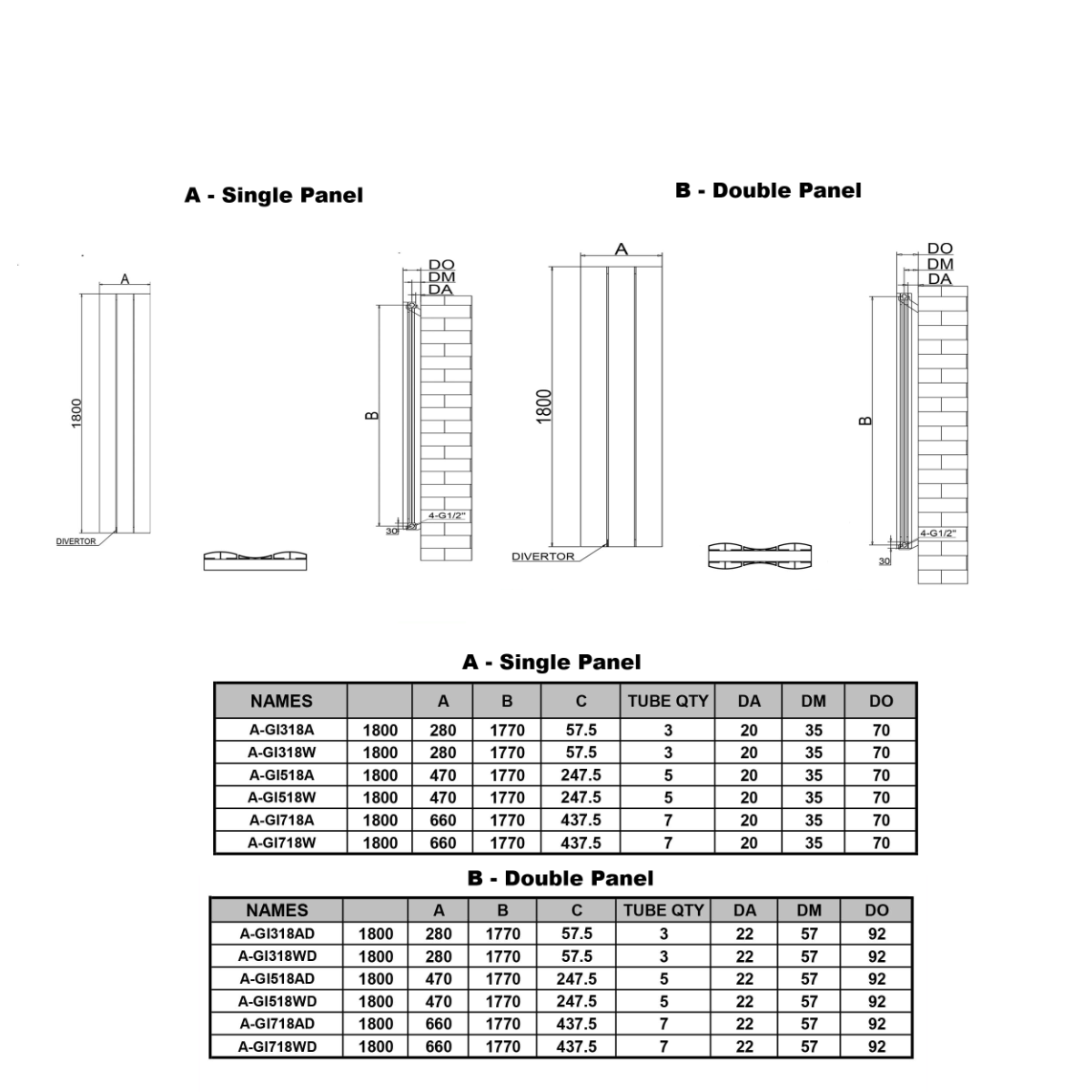 Reina Gio Vertical Aluminium Radiator (3 sizes, 2 types, 2 colours) - Brand New Bathrooms