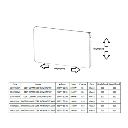 Reina Odet Horizontal Electric Ceramic Core WiFi Radiator (3 sizes, 2 colours) - Brand New Bathrooms
