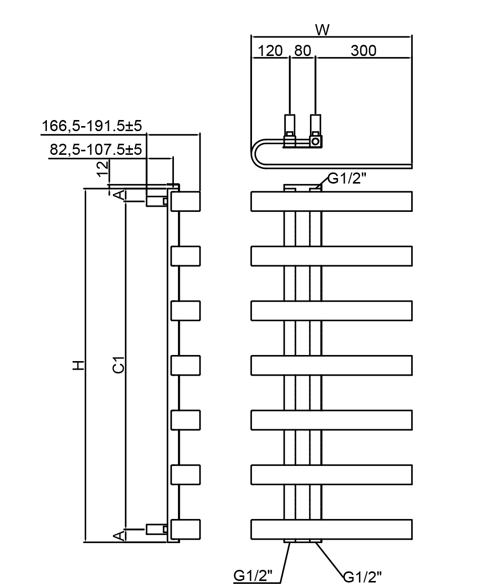 Reina Panaro Towel Radiator (3 sizes, 2 colours) - Brand New Bathrooms