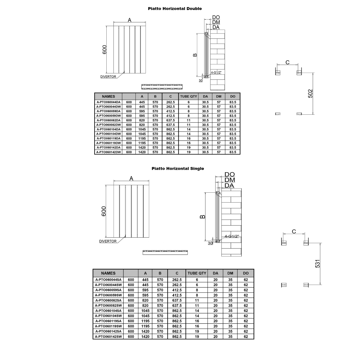 Reina Piatto Horizontal Aluminium Radiator (6 sizes, 2 style, 2 colours) - Brand New Bathrooms
