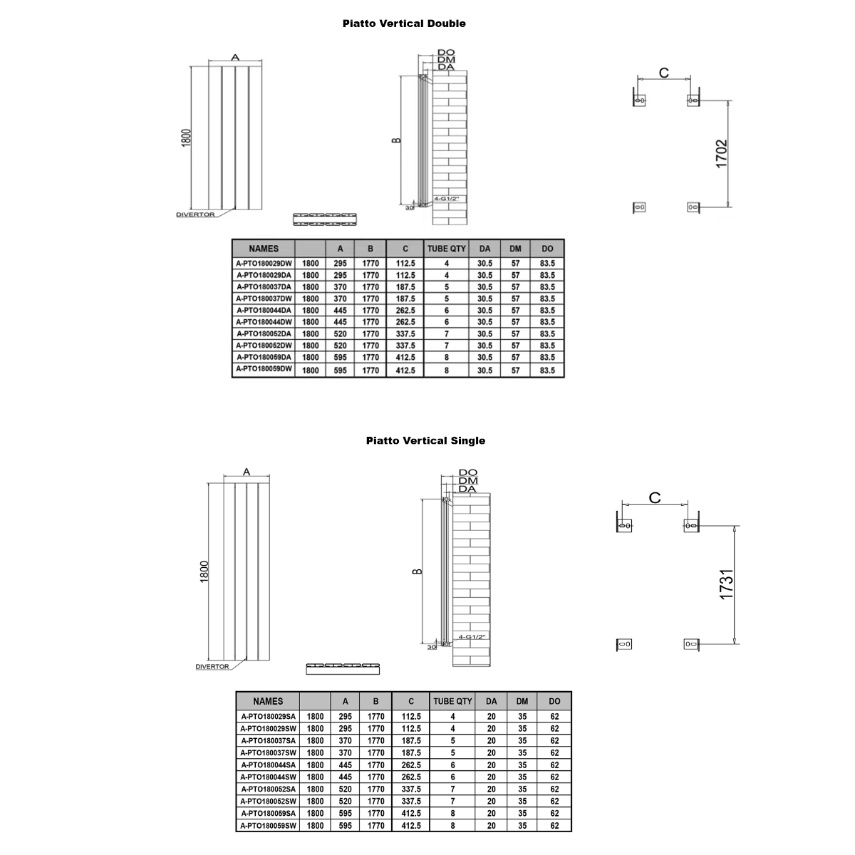 Reina Piatto Vertical Aluminium Radiator (6 sizes, 2 style, 2 colours) - Brand New Bathrooms