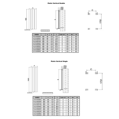 Reina Piatto Vertical Aluminium Radiator (6 sizes, 2 style, 2 colours) - Brand New Bathrooms