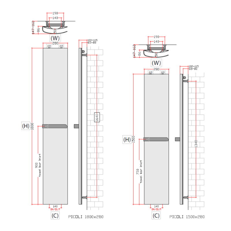 Reina Picoli Vertical Designer Aluminium Radiator (2 sizes, 3 colours) - Brand New Bathrooms