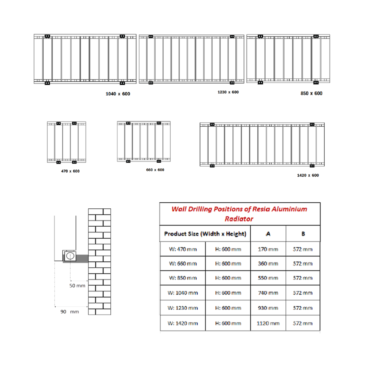 Reina Resia Horizontal Aluminium Radiator (6 sizes, 2 colours) - Brand New Bathrooms