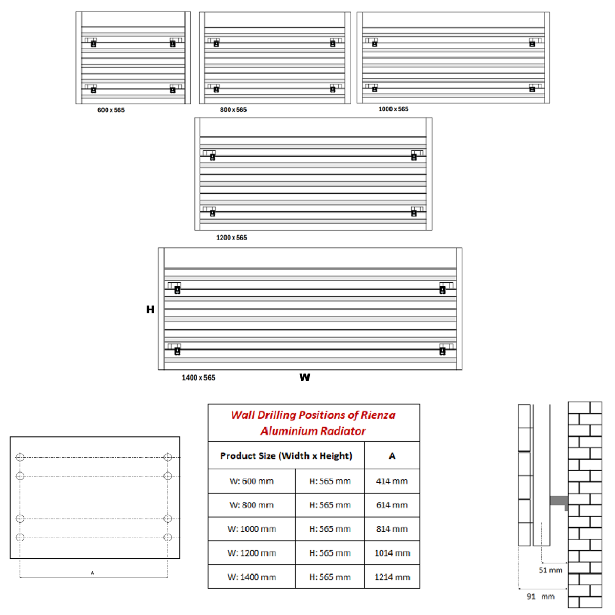 Reina Rienza Horizontal Aluminium Radiator (5 sizes, 2 colours) - Brand New Bathrooms
