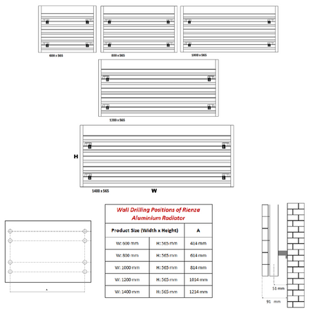 Reina Rienza Horizontal Aluminium Radiator (5 sizes, 2 colours) - Brand New Bathrooms
