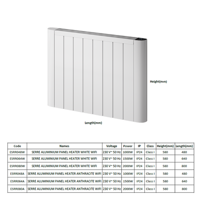 Reina Serre Electric Horizontal Aluminium Radiator (3 sizes, 2 colours) - Brand New Bathrooms