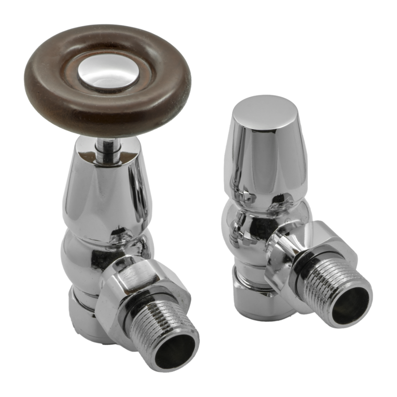 Reina Surrey Angled Radiator Valves (1 size, Chrome) - Brand New Bathrooms