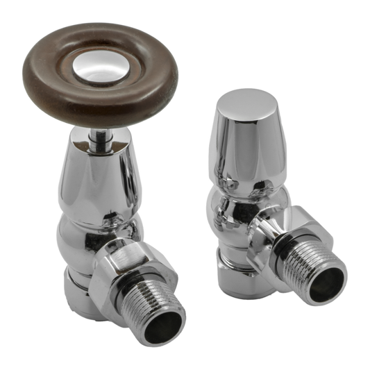 Reina Surrey Angled Radiator Valves (1 size, Chrome) - Brand New Bathrooms
