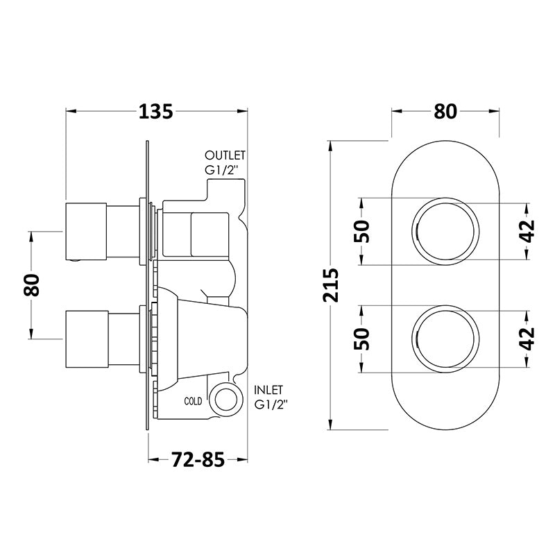 Hudson Reed Round Valves (2 styles, Chrome) - Brandnew Bathroom
