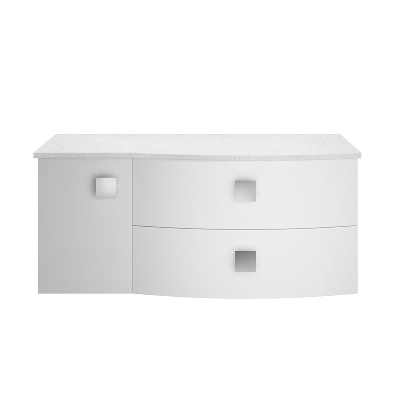 Hudson Reed Sarenna Wall Hung Right Hand Double Drawer Single Door 1000mm Vanity Unit with White Marble Top (1 size, 3 colours) - Brand New Bathrooms