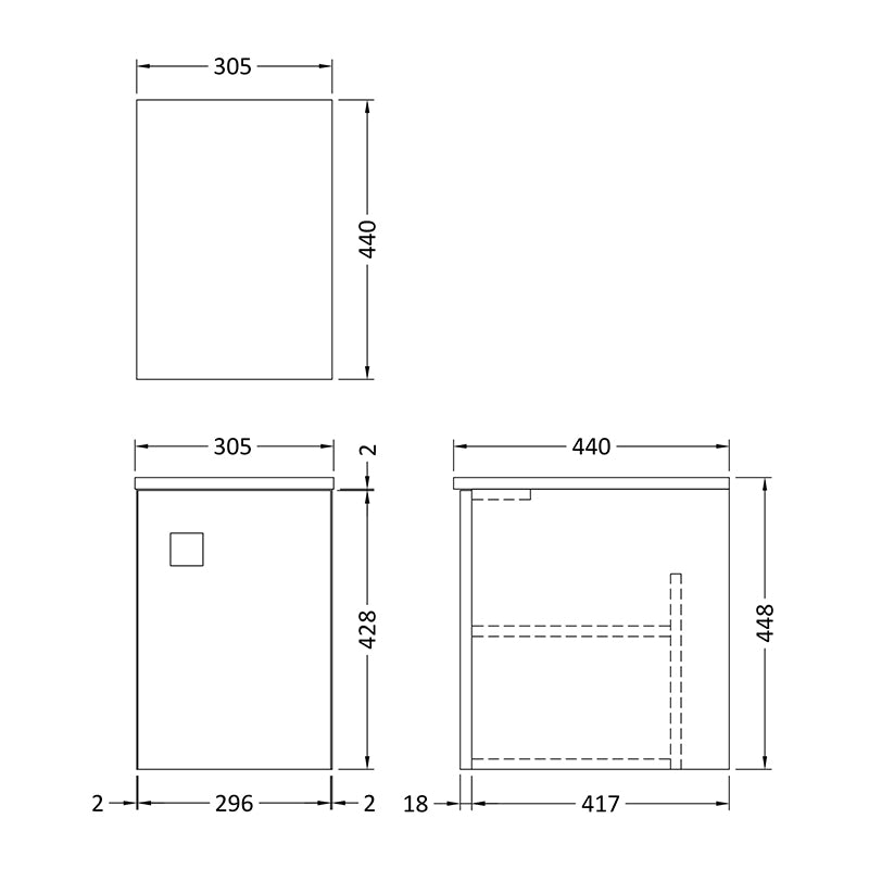 Hudson Reed Sarenna Wall Hung Single Door 350mm Side Unit (1 size, 3 colours) - Brand New Bathrooms