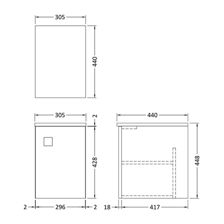 Hudson Reed Sarenna Wall Hung Single Door 350mm Side Unit (1 size, 3 colours) - Brand New Bathrooms