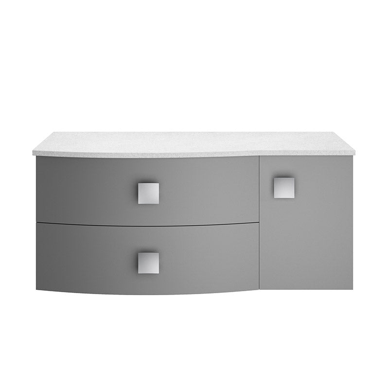 Hudson Reed Sarenna Wall Hung Left Hand Double Drawer Single Door 1000mm Vanity Unit with White Marble Top (1 size, 3 colours) - Brand New Bathrooms