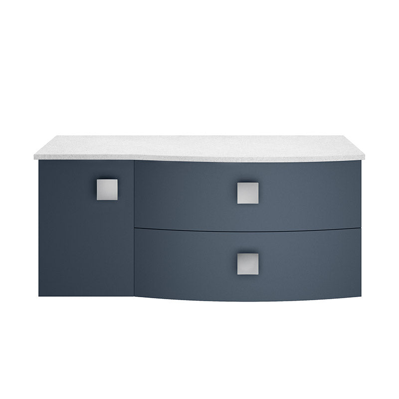 Hudson Reed Sarenna Wall Hung Right Hand Double Drawer Single Door 1000mm Vanity Unit with White Marble Top (1 size, 3 colours) - Brand New Bathrooms