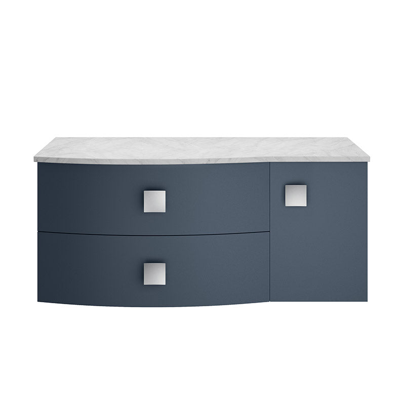 Hudson Reed Sarenna Wall Hung Left Hand Double Drawer Single Door 1000mm Vanity Unit with Grey Marble Top (1 size, 3 colours) - Brand New Bathrooms