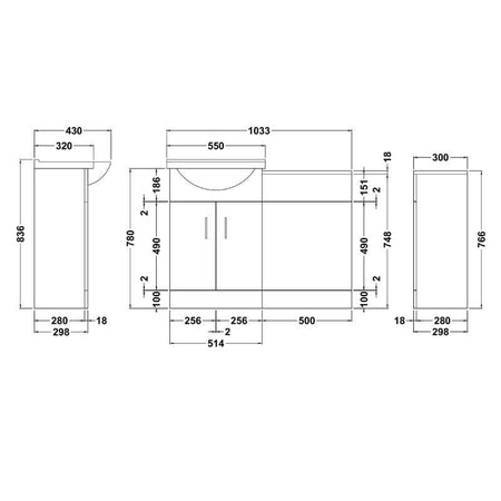 Nuie Cloakroom Packs Floor Standing Saturn Furniture Pack with Round Basin (1 size, Gloss White) - Brand New Bathrooms