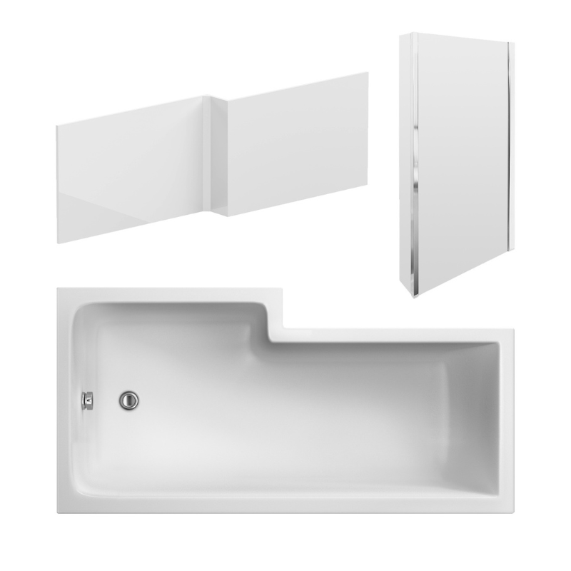 Brand New Bathrooms - Nuie 1600mm Square Shower Bath Set (2 sizes, White)