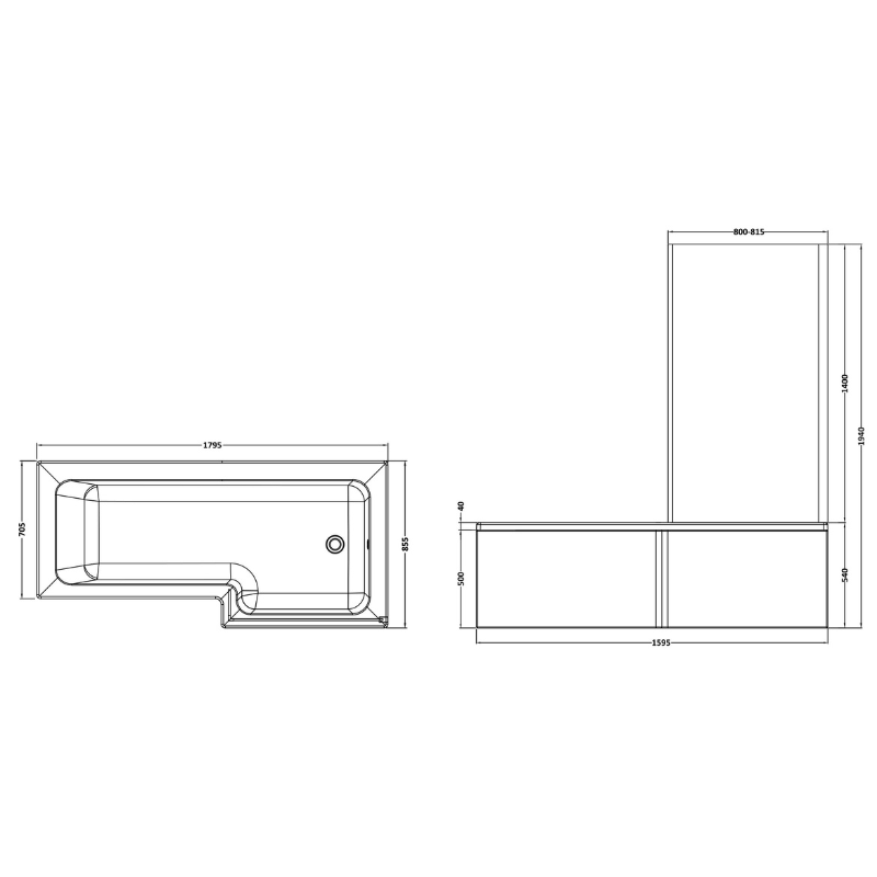 Nuie 1800mm Square Shower Bath Set (2 styles, White) - Brandnew Bathroom