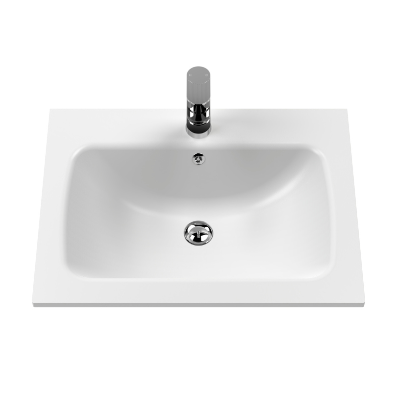 Nuie Classique 600mm Wall Hung 1 Drawer Vanity Basin Unit & 1 Tap Hole Stone Basin (1 size, Soft Black) - Brand New Bathrooms
