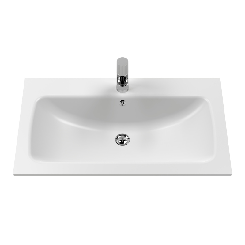Nuie Classique 800mm Wall Hung 1 Drawer Vanity Basin Unit & 1 Tap Hole Stone Basin (1 size, Satin White) - Brand New Bathrooms