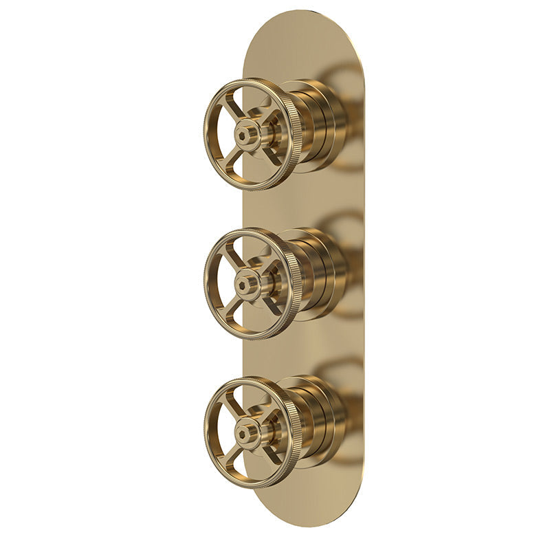 Hudson Reed Industrial Valves Triple Valve (2 styles, Brushed Brass) - Brandnew Bathroom