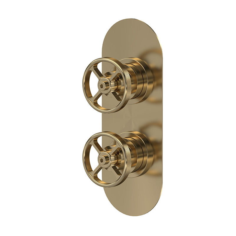 Hudson Reed Industrial Valves Twin Valve (2 styles, Brushed Brass) - Brandnew Bathroom