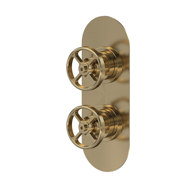 Hudson Reed Industrial Valves Twin Valve (2 styles, Brushed Brass) - Brandnew Bathroom
