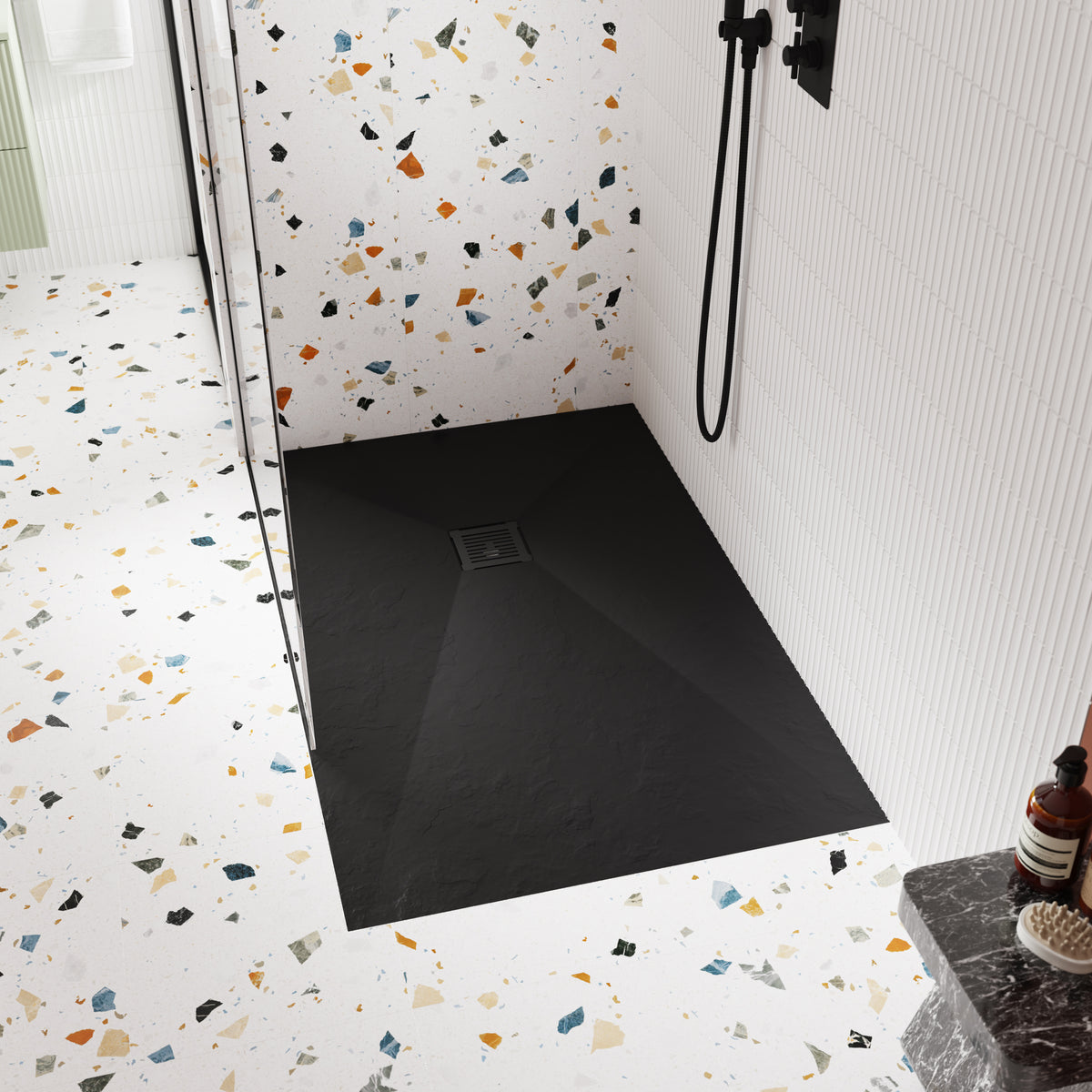 Nuie Rectangular Slimline Shower Tray (8 sizes, Black) - Brand New Bathrooms