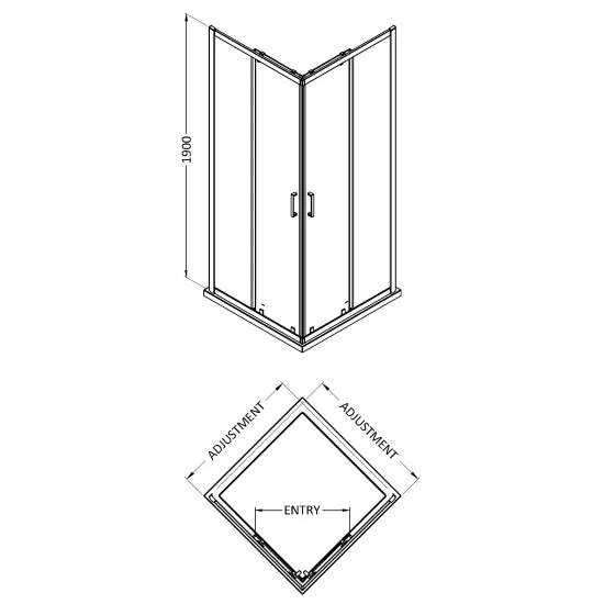 Nuie Rene Corner Entry (2 sizes, Chrome) - Brandnew Bathroom