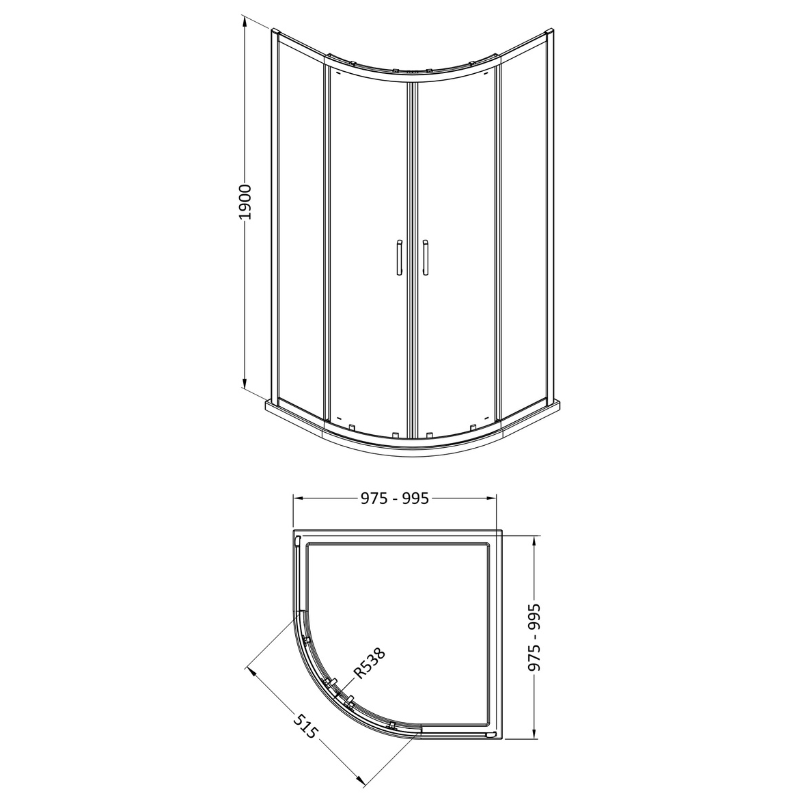 Nuie Rene Quadrant Shower Enclosure (3 sizes, 3 colours) - Brand New Bathrooms