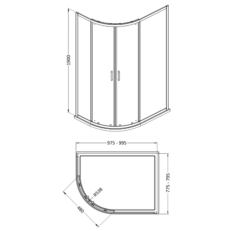 Nuie Rene Offset Quadrant Shower Enclosure (3 sizes, 3 colours) - Brand New Bathrooms