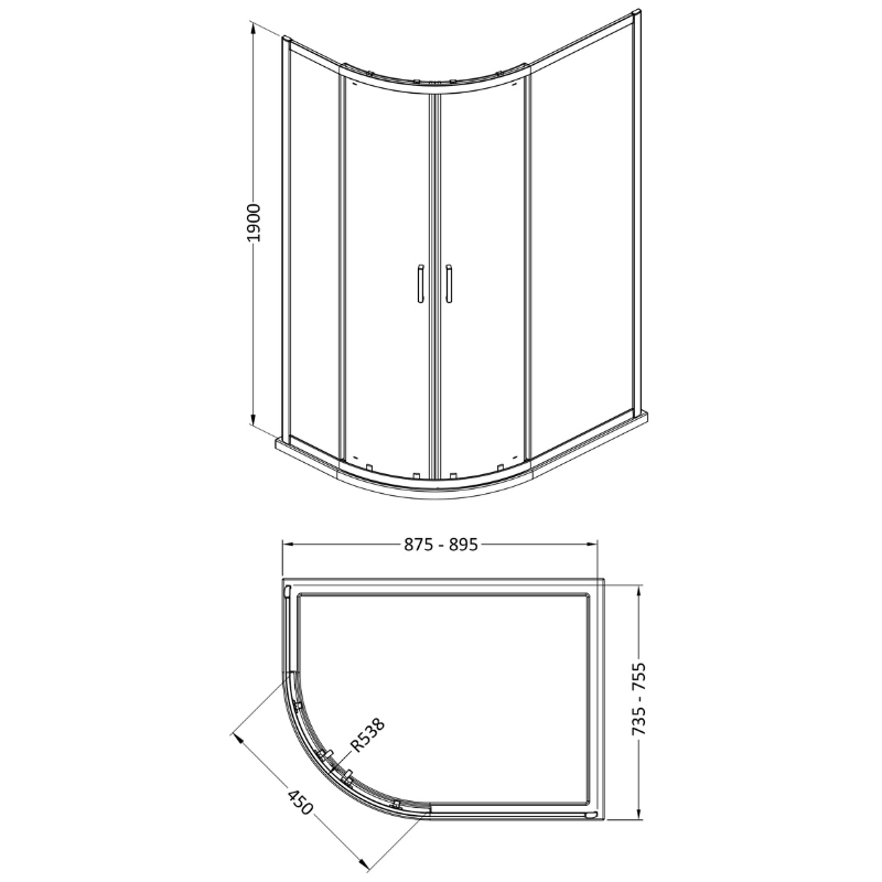 Nuie Rene Offset Quadrant Shower Enclosure (3 sizes, 3 colours) - Brand New Bathrooms