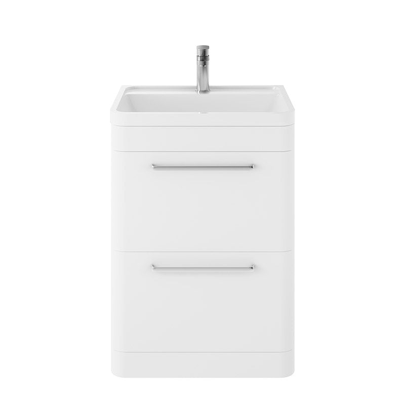 Hudson Reed Solar Floor Standing Double Drawer 600mm Vanity Unit with Polymarble Basin (1 size, 4 colours) - Brand New Bathrooms